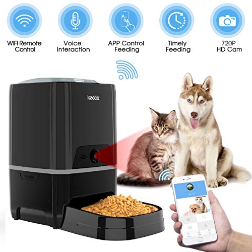 Iseebiz Comedero Automatico Perro de 6L con Cámara Comederos Automaticos Gatos WiFi/Controla por App /6 Dosis de Comida por Día