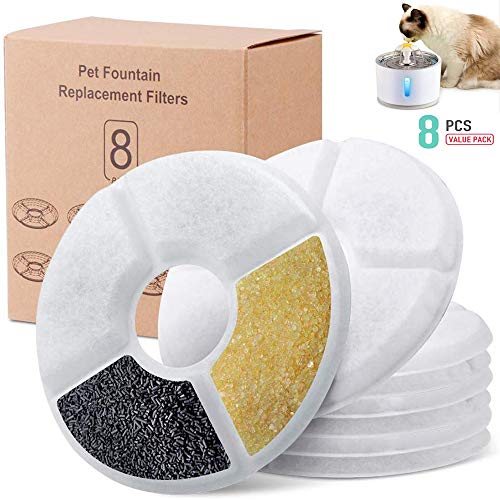 JFUNE Filtro de Fuente de Agua para Gatos,Filtros de Repuesto de Fuente para Mascotas de 2.4L con carbón Activo para la Fuente de Agua del dispensador de Agua (8 Piezas)