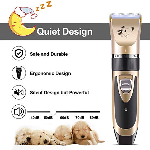 JICYU Cortapelos Animales Perros Gatos Profesional,Set Maquina Cortar Pelo Perros Mascota de Silencioso Inalámbrico Recargable,Clipper de Bajo Ruido Engranaje Ajustable, Perro,Rose Gold