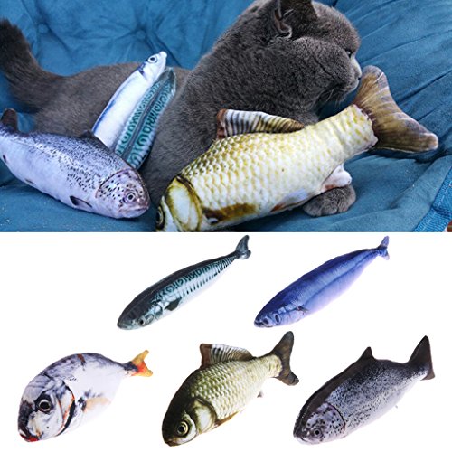 jiheousty 3D Divertido Mascota Gato Gatito Pescado Salado Relleno Menta Interactivo Masticar Jugar Juguete