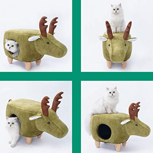 JIN Cat Stool Bed Taburete de Modelado de Alces navideños Cat Nest Uso Dual Creativo Cat House Four Seasons Universal Pet Supplies,Green-1