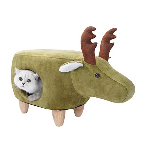 JIN Cat Stool Bed Taburete de Modelado de Alces navideños Cat Nest Uso Dual Creativo Cat House Four Seasons Universal Pet Supplies,Green-1