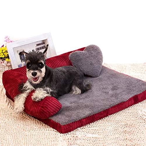 Jiyaru Animal Doméstico Sofá Cama Cama Algodón Suave Paño Grueso y Suave Almohada Suave Desmontable Mascota Gato Perro Rojo S