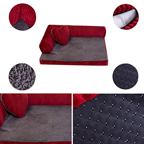 Jiyaru Animal Doméstico Sofá Cama Cama Algodón Suave Paño Grueso y Suave Almohada Suave Desmontable Mascota Gato Perro Rojo S