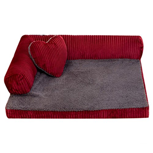 Jiyaru Animal Doméstico Sofá Cama Cama Algodón Suave Paño Grueso y Suave Almohada Suave Desmontable Mascota Gato Perro Rojo S