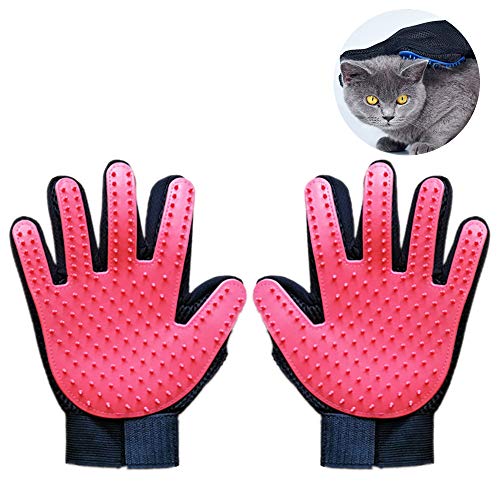 Joeesun Masaje De Guantes para Mascotas: La Viscosa De Goma Suave Elimina La Pelusa Y El Polvo Adecuado para Gatos Y Perros con Pelo Largo, Medio Y Corto 23.5 * 16cm/ Rojo