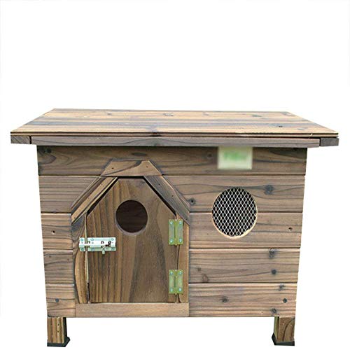 JTKDL Cajón del perro de la perrera de la jaula Cama Night Stand Mesa auxiliar de muebles de madera Cave House Room Casa carbonizado de madera al aire libre Top Dog House cubierta plana de madera case