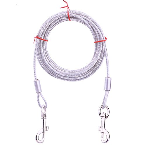 JunBo Set Cable para Perros y Estaca para Perros en Acero Inoxidable para Exterior Jardín y Cámping (5M, Blanco)