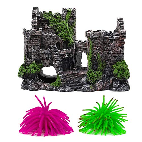 Juxing Decoración de Tanque de Resina de Castillo Antiguas Ruinas, Resina Artesanías para Acuario Terrario Miniaturas Decoración Paisaje, Sguro para la Dcoracion de Tanque de Pez, Coral de Silicona