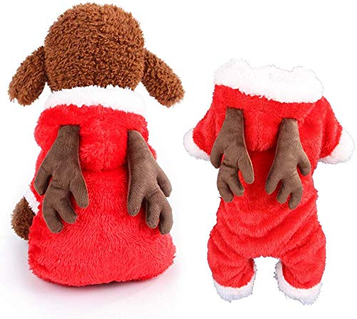 JX Ropa de Navidad para perros pequeños, ropa de terciopelo de alces navideños Abrigo de engrosamiento para mascotas Cuatro pies Otoño Invierno Cachorro Traje cálido con capucha,* l