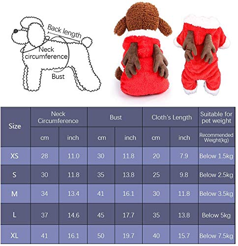 JX Ropa de Navidad para perros pequeños, ropa de terciopelo de alces navideños Abrigo de engrosamiento para mascotas Cuatro pies Otoño Invierno Cachorro Traje cálido con capucha,* l