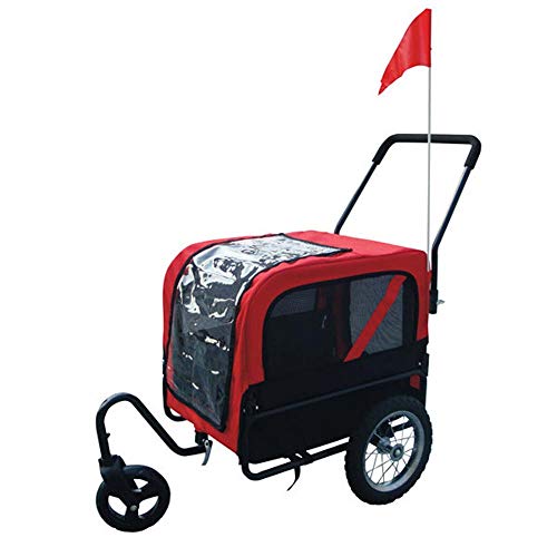 JXS 2-en-1 Perro Bicicleta Pet Trailer - Perrito Gatito Portador de la Bici - para Viajar al Aire Libre Correr ciclina,Rojo