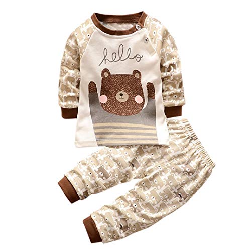 K-youth Ropa Bebé Niño Otoño Invierno Infantil Recien Nacido Camisas de Manga Larga Niños Ropa Conjunto Lindo Tops de Dibujos Animados Grizzly + Pantalones Trajes Conjunto Niño(Marrón, 2-3 años)