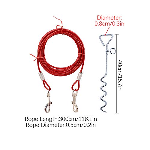 KEBY - Correa para Atar al Perro y estaca en Espiral con Anilla de Metal anticorrosión y 2 Cierres para Patio, Camping, al Aire Libre, Parque, jardín