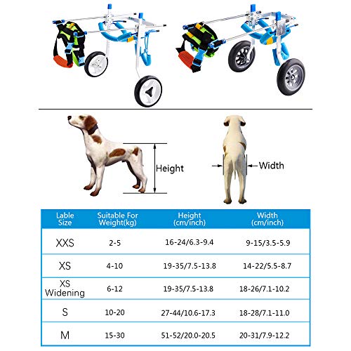 KEBY Silla de Ruedas para Perros, Ajustables para Mascotas Silla de Ruedas Ligera Fácil Ensamble Carrito para rehabilitación de piernas para Perros pequeños con minusvalía (2 Ruedas) (XXS)