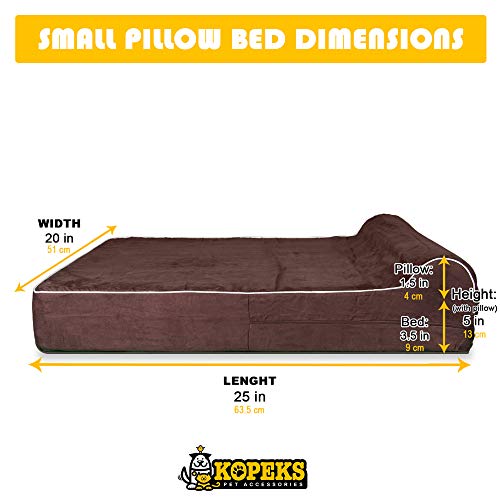 KOPEKS Cama Mediana para Perros y Gatos Pequeños a Medianos Mascotas Colchón con Memoria Viscoelástica Ortopédico 63 x 50 x 10 cm más la Almohada - S - M - Marrón