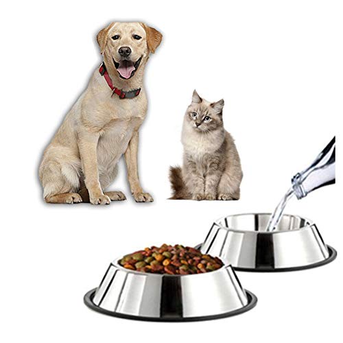 Kuiji - 2 Cuencos Antideslizantes para Comida y Agua para Perro y Gato de Acero Inoxidable con Base de Goma