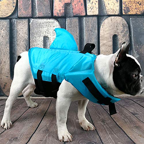 laamei' Chaleco Salvavidas para Perro Chaleco de Seguridad Ajustable Reflexivo Chaqueta Flotador para Mascota de Natación Shark Pattern