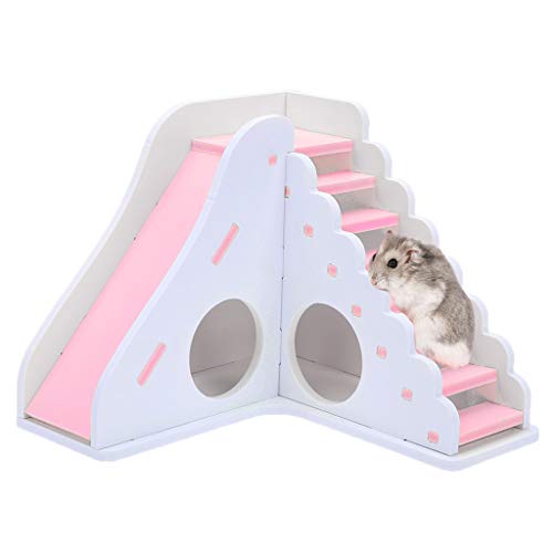 LANSKIRT Casa Hamster Escaleras de Juguetes para Hamsters Casa de Juegos de Entretenimiento de Juguete Movimiento de Escalera de Madera Casa Mascota