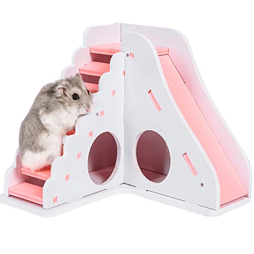 LANSKIRT Casa Hamster Escaleras de Juguetes para Hamsters Casa de Juegos de Entretenimiento de Juguete Movimiento de Escalera de Madera Casa Mascota