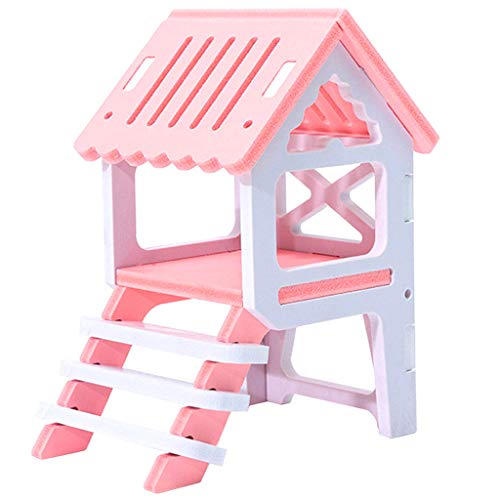 LANSKIRT Casa Hamster, Juguetes Hamster de Cabina de Madera con Escaleras para Jugar Casa Mascota Juguete Pequeño