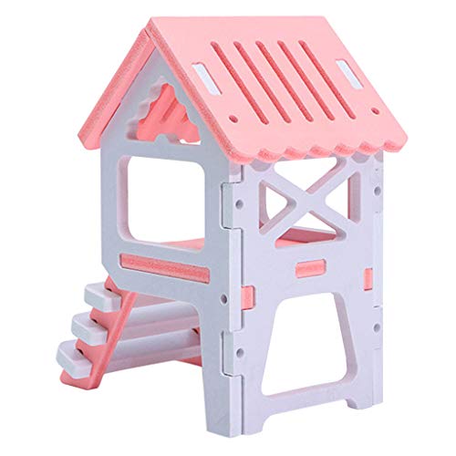 LANSKIRT Casa Hamster, Juguetes Hamster de Cabina de Madera con Escaleras para Jugar Casa Mascota Juguete Pequeño