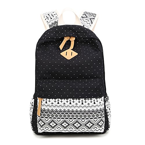 LaTEC Mochila de Lona Casual, Mochila de Viaje, Mochila Escolar para Chicas (Negro)