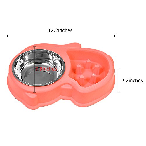 LIFEZONNY Cuenco Doble del Acero Inoxidable del Perro, Envase de Agua Interactivo Alimento para el Gato Pequeño Mediano Grande del Perro Casero - Rosado