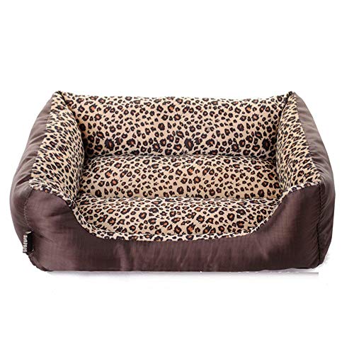 linfenshihoumajing Cama para Perros supercálida Camas para Perros Marrón Cuadrado Estampado de Leopardo Gamuza portátil Sofá para Mascotas