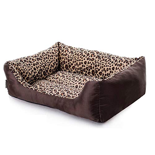 linfenshihoumajing Cama para Perros supercálida Camas para Perros Marrón Cuadrado Estampado de Leopardo Gamuza portátil Sofá para Mascotas