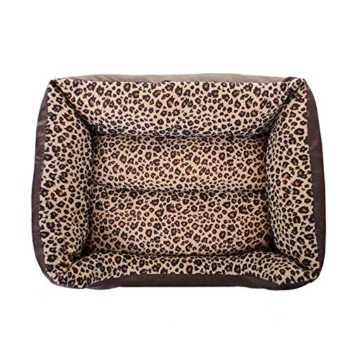 linfenshihoumajing Cama para Perros supercálida Camas para Perros Marrón Cuadrado Estampado de Leopardo Gamuza portátil Sofá para Mascotas