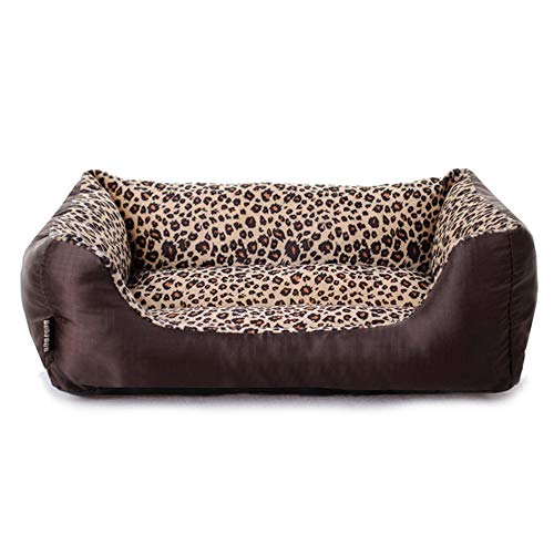 linfenshihoumajing Cama para Perros supercálida Camas para Perros Marrón Cuadrado Estampado de Leopardo Gamuza portátil Sofá para Mascotas