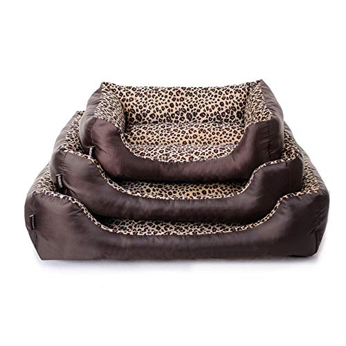 linfenshihoumajing Cama para Perros supercálida Camas para Perros Marrón Cuadrado Estampado de Leopardo Gamuza portátil Sofá para Mascotas