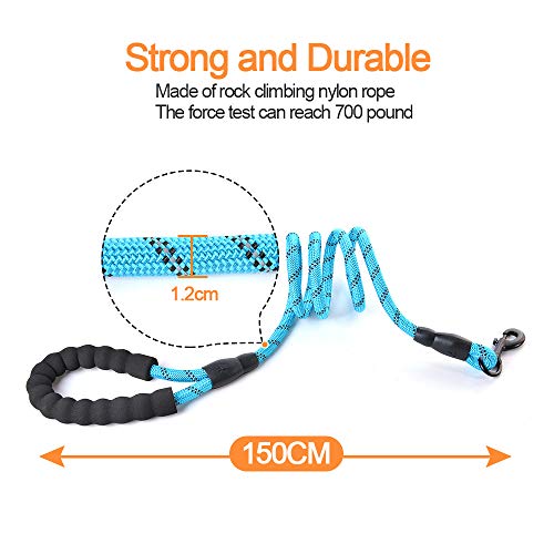 Litthing Correas para Perros Nylon con Mango Acolchado Ajustable Negro Sólido Reflectante 150 cm para Perros Grandes o Medianos Adecuado para Correr Senderismo Correr (Azul)