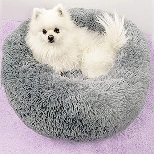 LiuYue Cama Mascotas,Casa de Perro Cama del buñuelo,Luxury Shag Redonda Cama para Mascotas de Piel sintética Suave y Caliente,para Gatos y Perros pequeños y medianos (Light Grey,70cm)