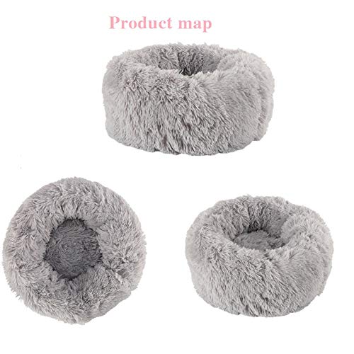 LiuYue Cama Mascotas,Casa de Perro Cama del buñuelo,Luxury Shag Redonda Cama para Mascotas de Piel sintética Suave y Caliente,para Gatos y Perros pequeños y medianos (Light Grey,70cm)