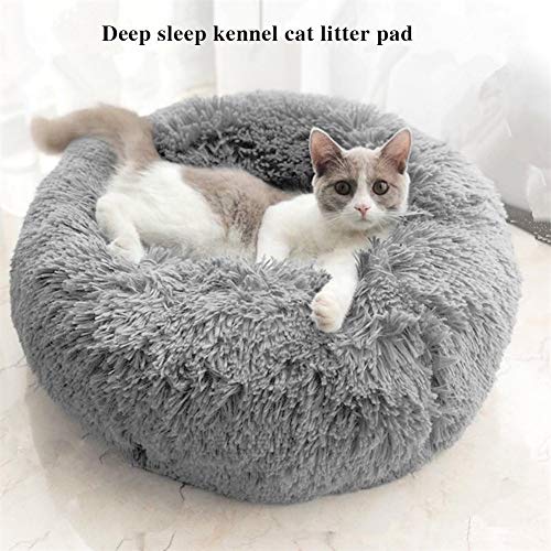 LiuYue Cama Mascotas,Casa de Perro Cama del buñuelo,Luxury Shag Redonda Cama para Mascotas de Piel sintética Suave y Caliente,para Gatos y Perros pequeños y medianos (Light Grey,70cm)