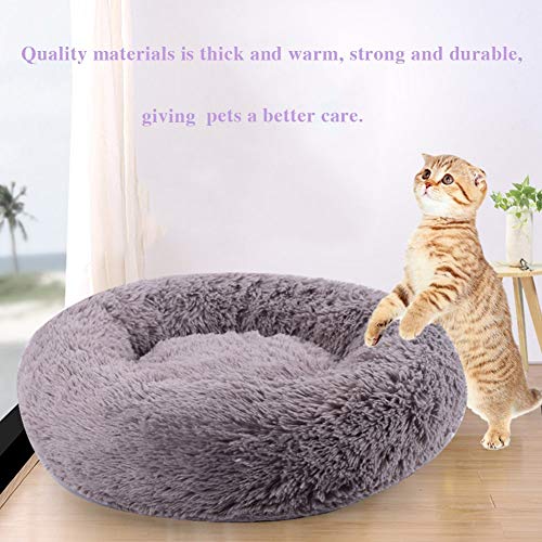 LiuYue Cama Mascotas,Casa de Perro Cama del buñuelo,Luxury Shag Redonda Cama para Mascotas de Piel sintética Suave y Caliente,para Gatos y Perros pequeños y medianos (Light Grey,70cm)