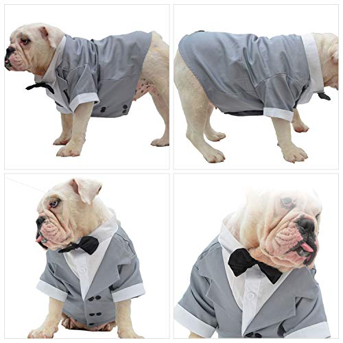 lovelonglong Ropa para Perros, Ropa de Perro, Traje, Esmoquin, con Pajarita, para Perro, Boda, Patty Trajes, Color Negro, Blanco, Perros pequeños, medianos y Grandes