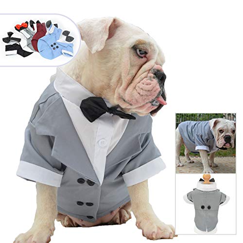 lovelonglong Ropa para Perros, Ropa de Perro, Traje, Esmoquin, con Pajarita, para Perro, Boda, Patty Trajes, Color Negro, Blanco, Perros pequeños, medianos y Grandes