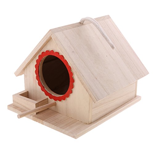 LOVIVER Casa de Pájaros Pajarera Nido Casa de Aves de Madera Natural con Cuerda Decorativa para Jardin en Invierno - 20x 23x 18cm