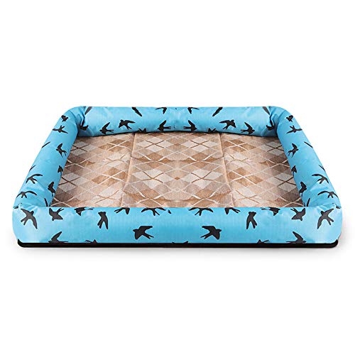 L&Q Oxford Tela para Mascotas Cama Resistente Al Agua Anti-mordedura Estera Fresca Perro Perrera Cat Litter Mascota Estera Aplicación De Verano (L,Azul)