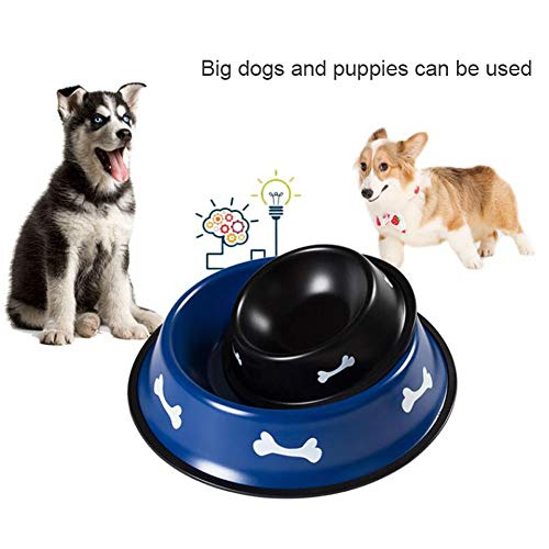 LTLHXM Acero Inoxidable Perro Cuenco Portátil Anti-Vibración Perro De Mascota Agua Cuenco Plato De Comida Comedero Bebedero para Perro Gato Mascotas,Azul,M