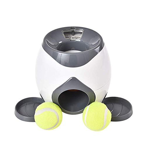 LUCKYGBY Juego Interactivo Recompensas de adiestramiento canino Perro Interactivo Fetch and Treat Juego de Pelota para Perros Juguete Alimentación de Mascotas con 2 Pelotas Tenis y 1 Cuchara(Gris)