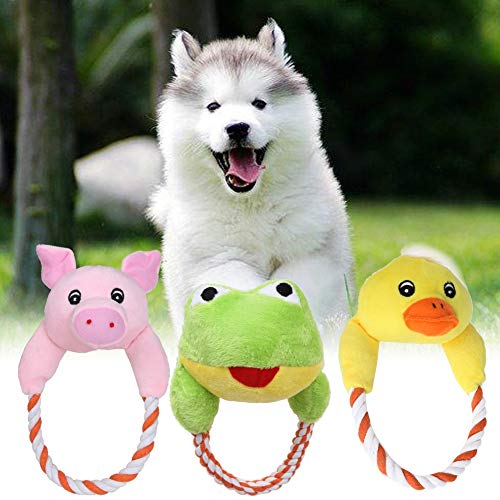 LUOSI Perro Gato Cachorro Peluches Interactivo Mascota Cachorro Chew Squeak Pig Juguete Sonido con Cuerda Pato Rana Oso Cerdo Perro 3 Diseños (Color : Duck, Size : M)