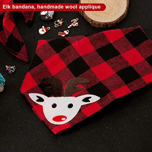 LUTER 2 Piezas Bandana Perro de Navidad, pañuelo Perro a Cuadros Rojos con patrón de Papá Noel y Alces, Baberos de algodón con triángulo, Bufandas, Cachorros