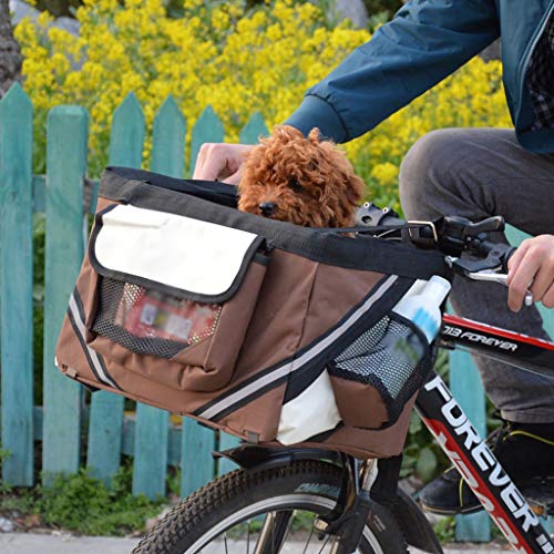 LVLVLO Cesta de Bicicleta para Mascotas, Correa para Mascotas/Mochila de Refuerzo, Soporte Plegable para Mascotas pequeñas, Bolsa de Montar Desmontable, Picnic de montaña, Compras (38x27x26cm)