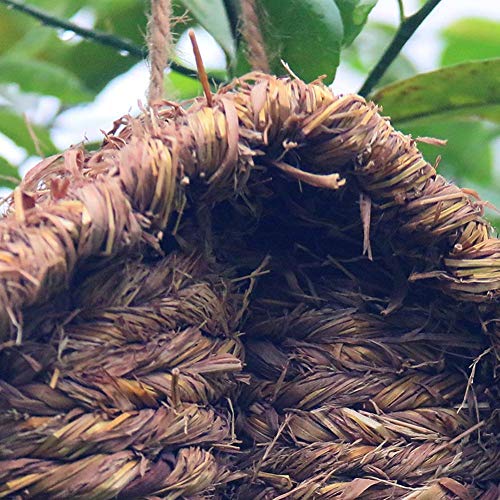 madera Casa de nido Casa de pájaros, Jardín al aire libre Doble techo inclinado Hierba de paja Tejido Caries Resistente Percha Colgando Casa nido para zumbidos Zurrón Gorrión Tragar Pequeñas aves