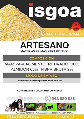 MAIZ Cascado Artesano para Gallinas, Pollos. Saco 25 kg Isgoa