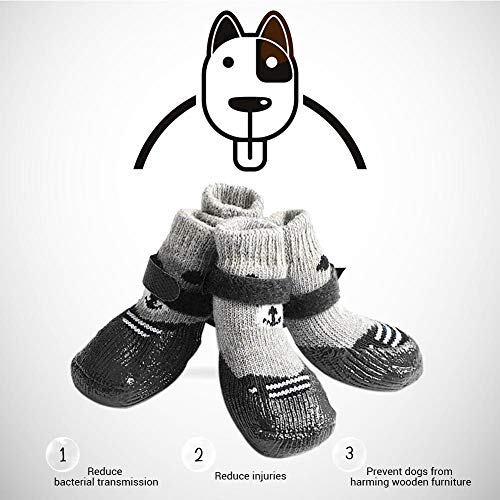 Mallalah – Calcetines para Perro Antideslizante Suela de Goma Impermeable Protectores para Patas Tallas Small Medium Large Uso Interior, Negro, L